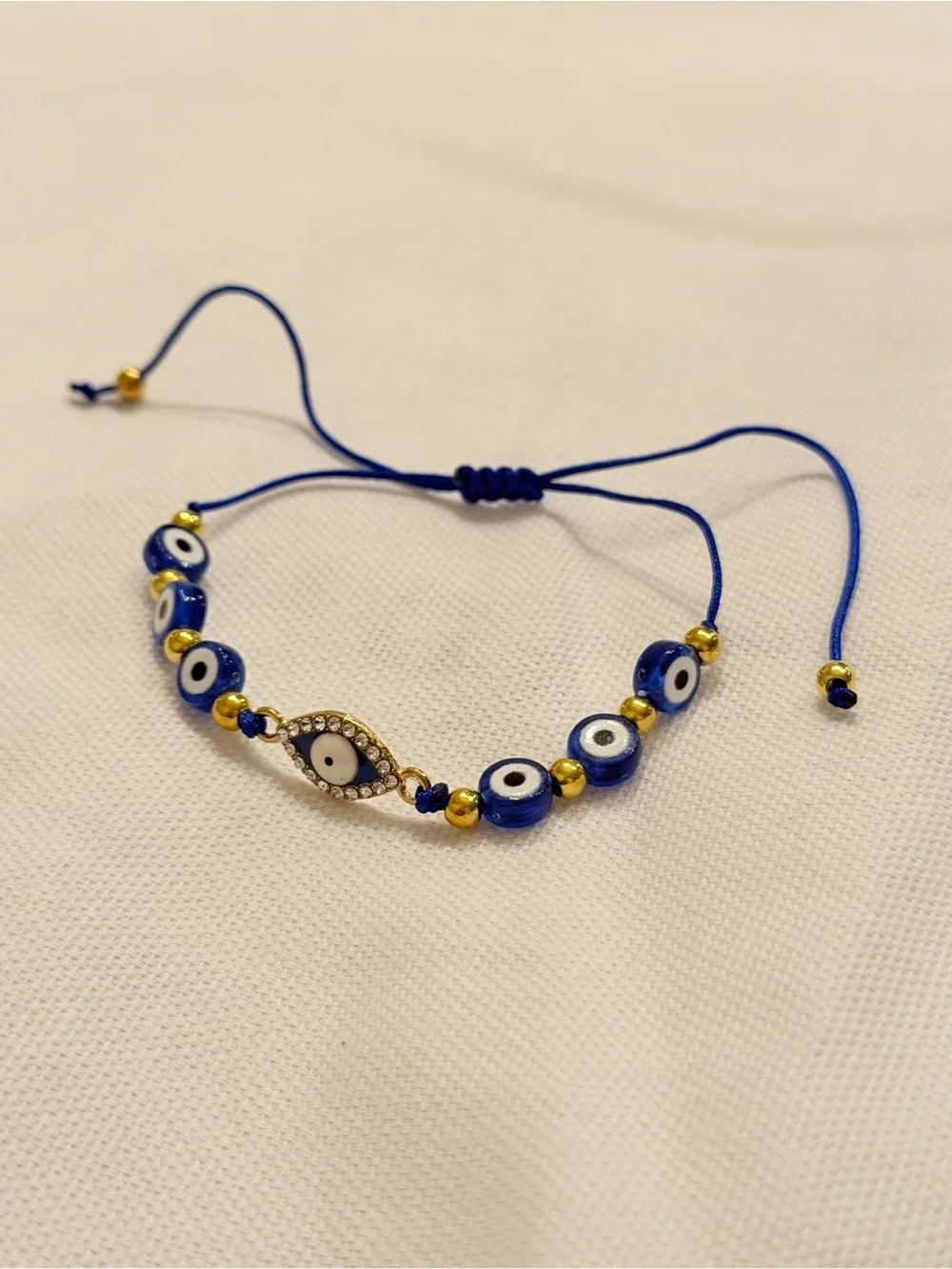 Blue Evil Eye Bead Bracelet Adjustable Handmade Bohemian Jewelry